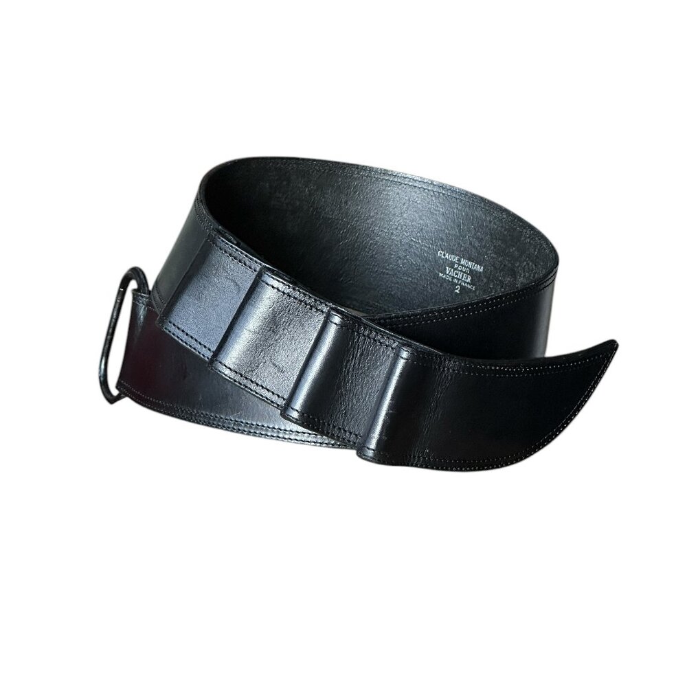 Claude Montana Wide Black Leather Women’s Belt with Wrapped Buckle